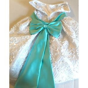 AMERICAN PRINCESS PARTY DRESS 4T FORMAL SEQUINS WHITE BLUE SATIN BOW